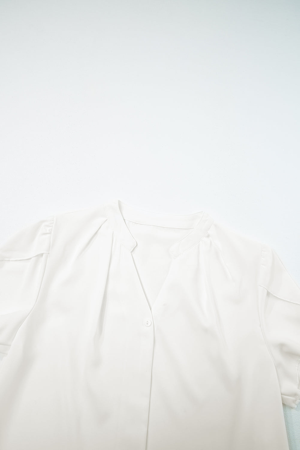 White Silky Notched Neckline Petal Sleeve Blouse