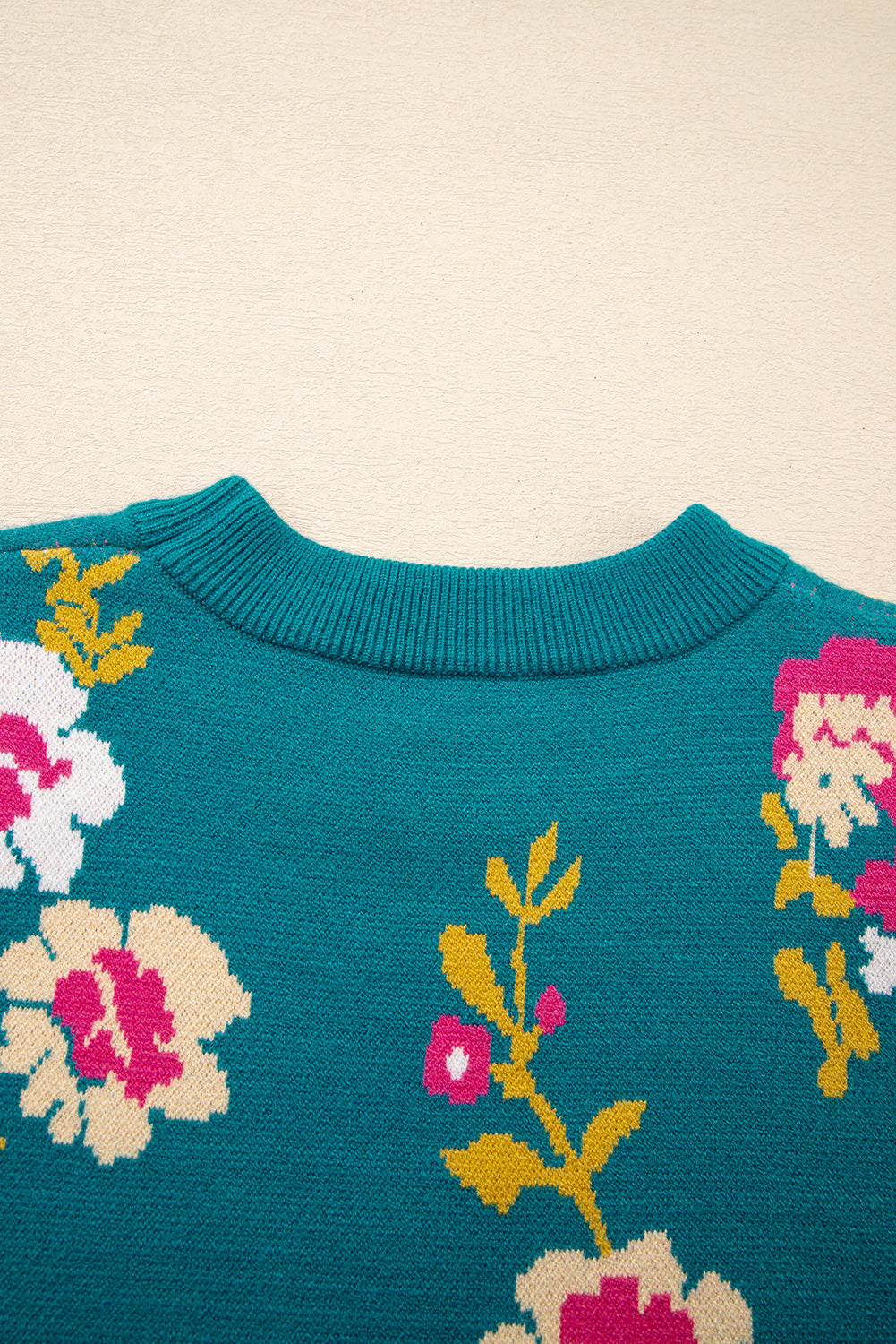 Flower Pattern Mock Neck Short Sleeve Knitted T Shirt