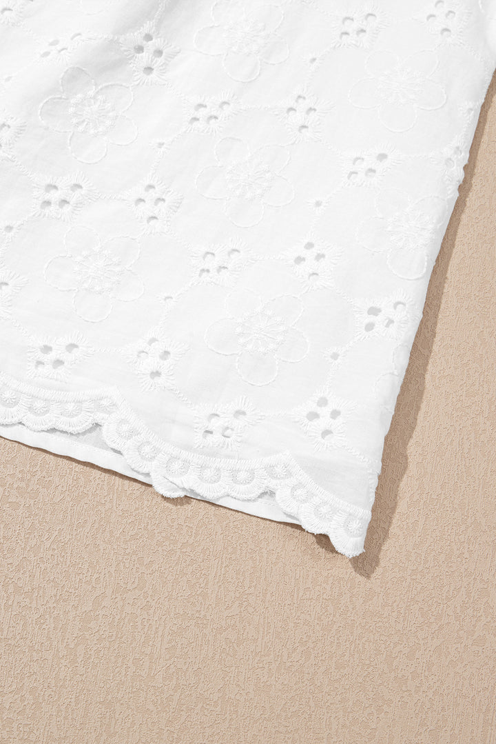 Lace Crochet V Neck Half Sleeve Embroidery Button Down Blouses Casual Shirts