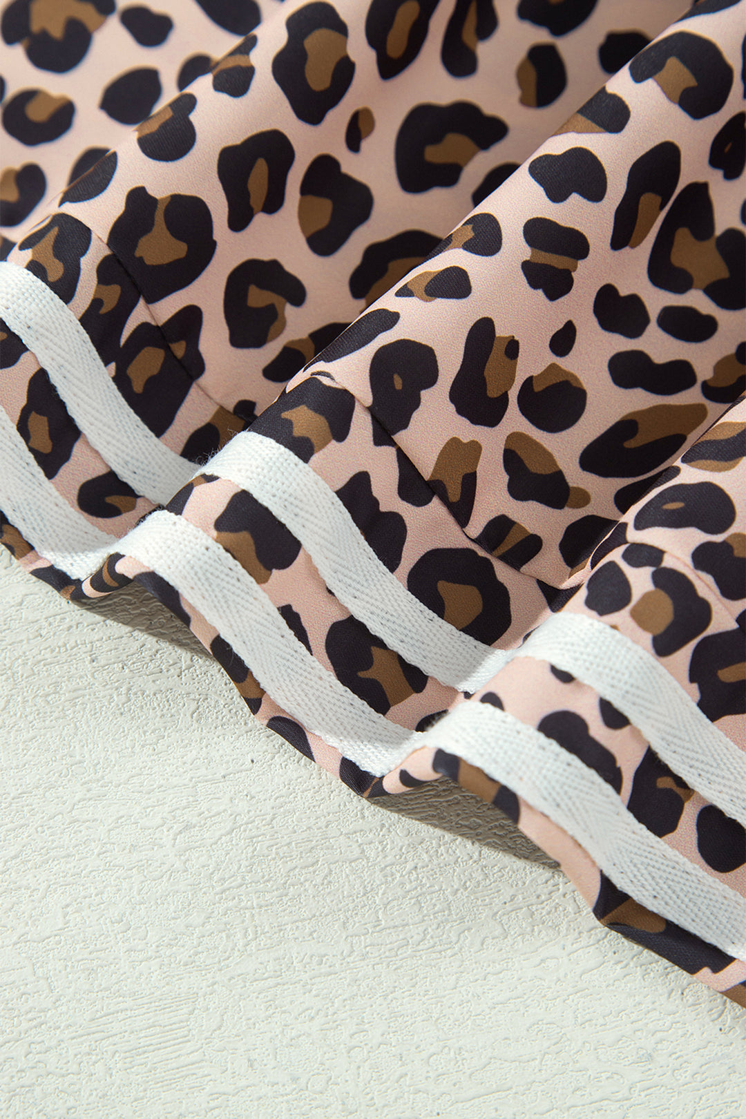 Beige Leopard Print Side Striped Detail Casual Wide Leg Pants