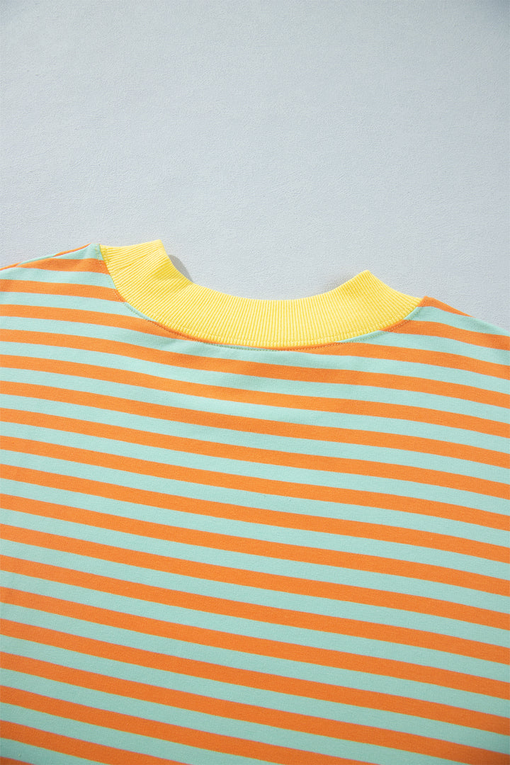 Orange Stripe High Neck Striped Colorblock Tunic Plus Size Sweatshirt