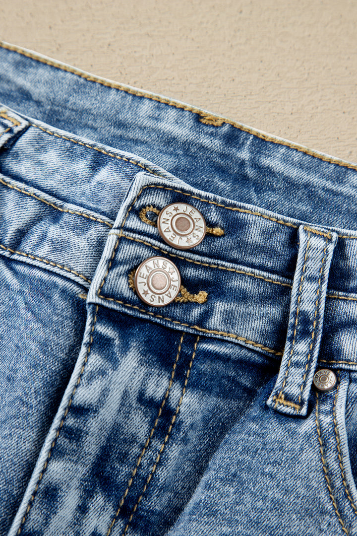 Fashion Beau Blue Acid Wash Pocket Detail Flare Jeans