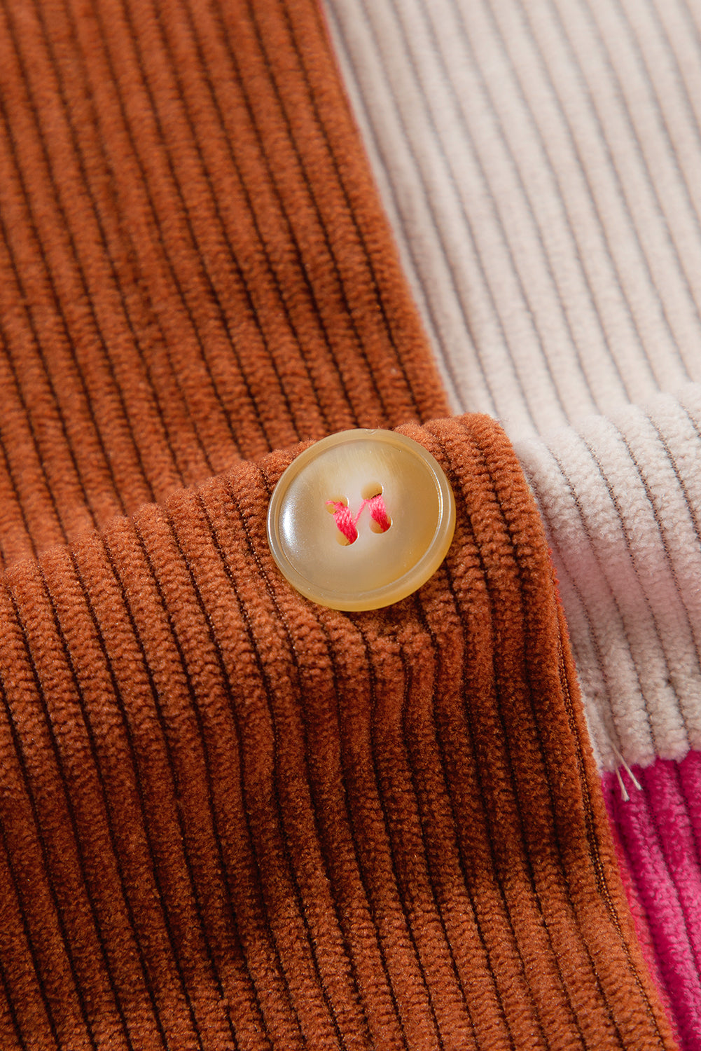 Rose Red Colorblock Curved Hem Corduroy Shacket