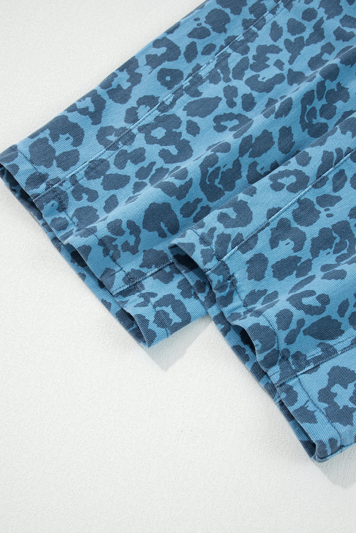 Sky Blue Leopard Print Barrel Leg Jeans