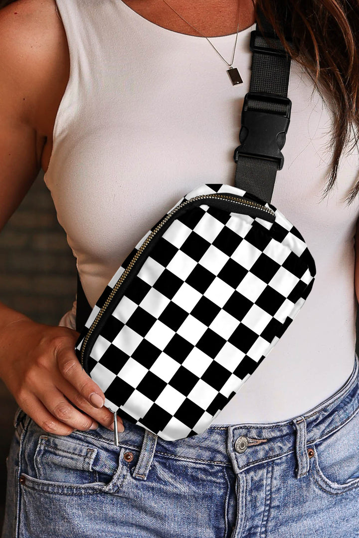 Checkered Print Buckle Wide Belt Crossbody Bag