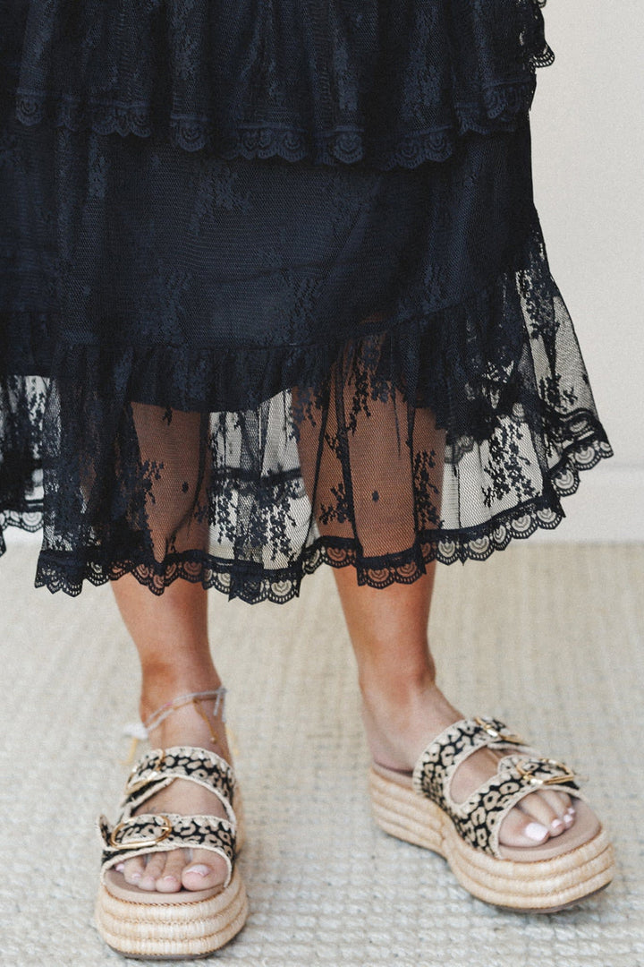 Chic Black Elegant Ruffle Lace Tiered Skirt