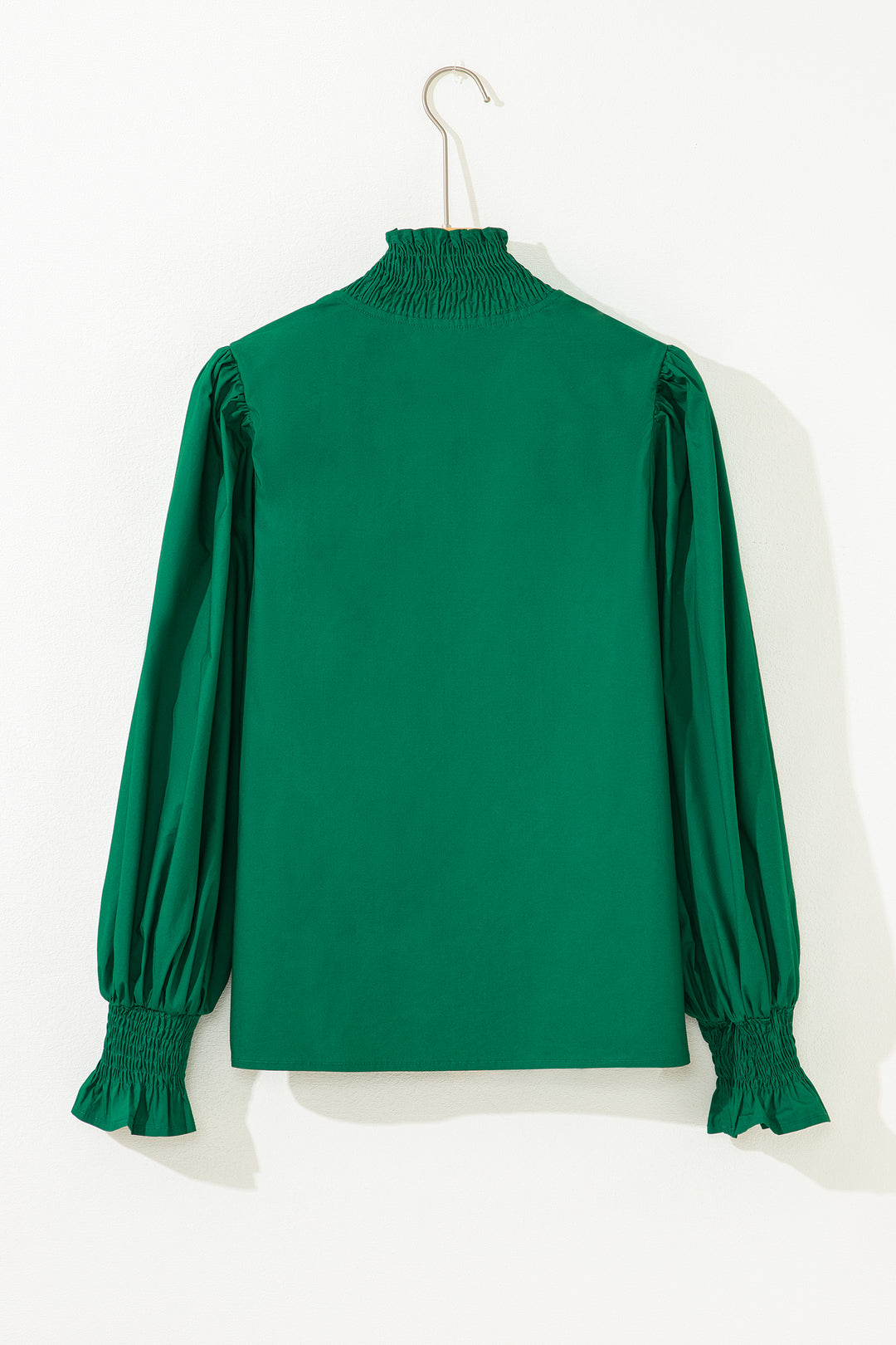 Puffy Flounce Sleeve Leopard Trim V Neck Blouse