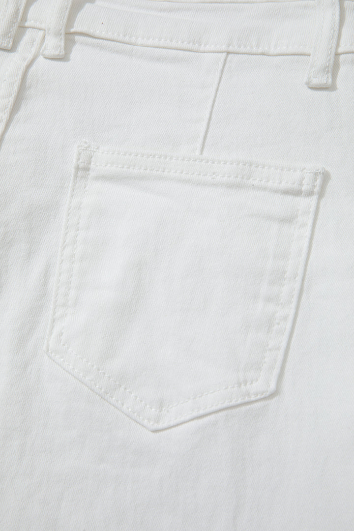 White Solid Color Loose Casual Jeans