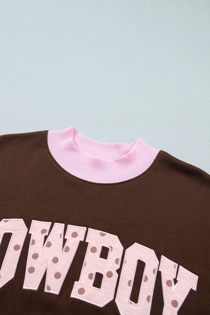 Coffee Polka Dot Letter Graphic Colorblock Tunic Sweatshirt