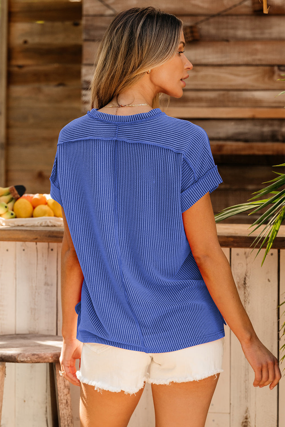 textured knit exposed stitching t shirt