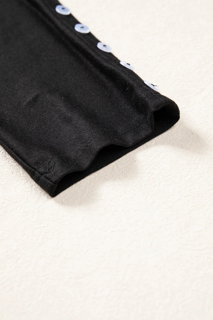 Black 3/4 Sleeve Button Detail Off Shoulder Top