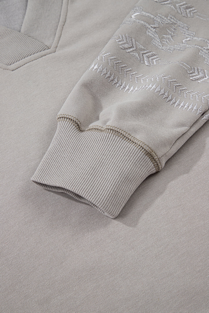 Aztec Embroidered Western V Neck Sweatshirt