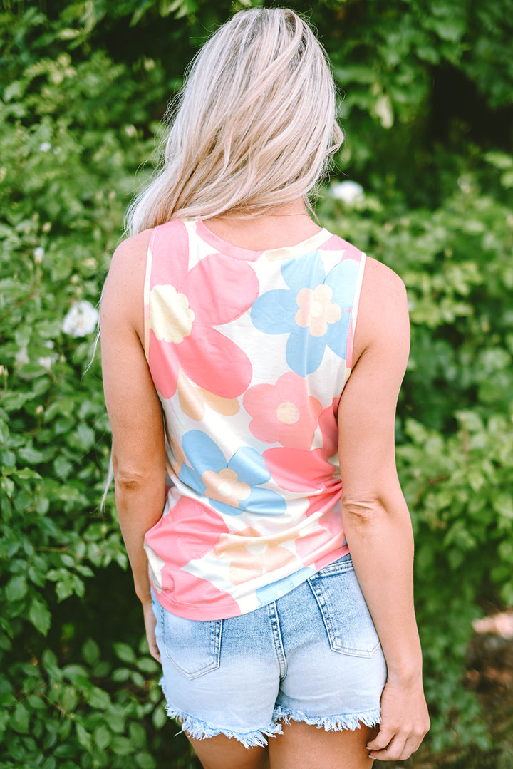 Floral Print Round Neck Sleeveless Top