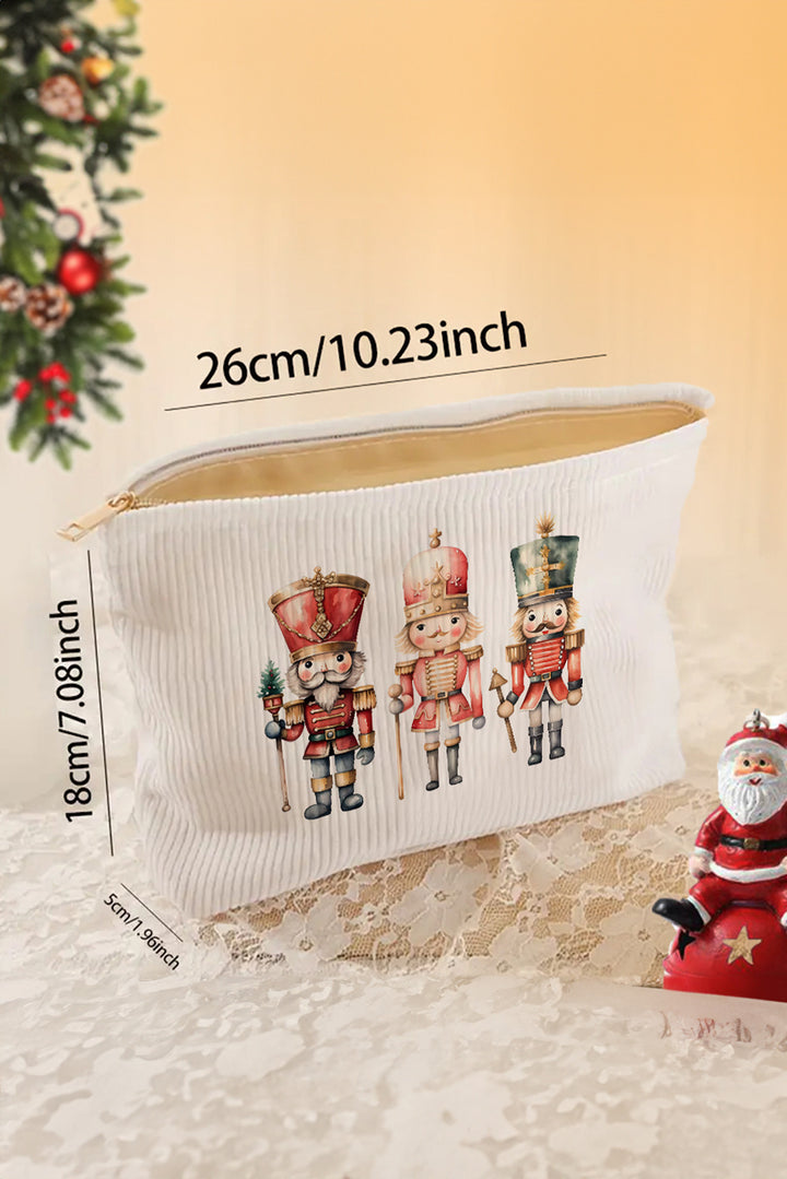 Christmas Fashion Print Corduroy Zip Up Cosmetic Bag