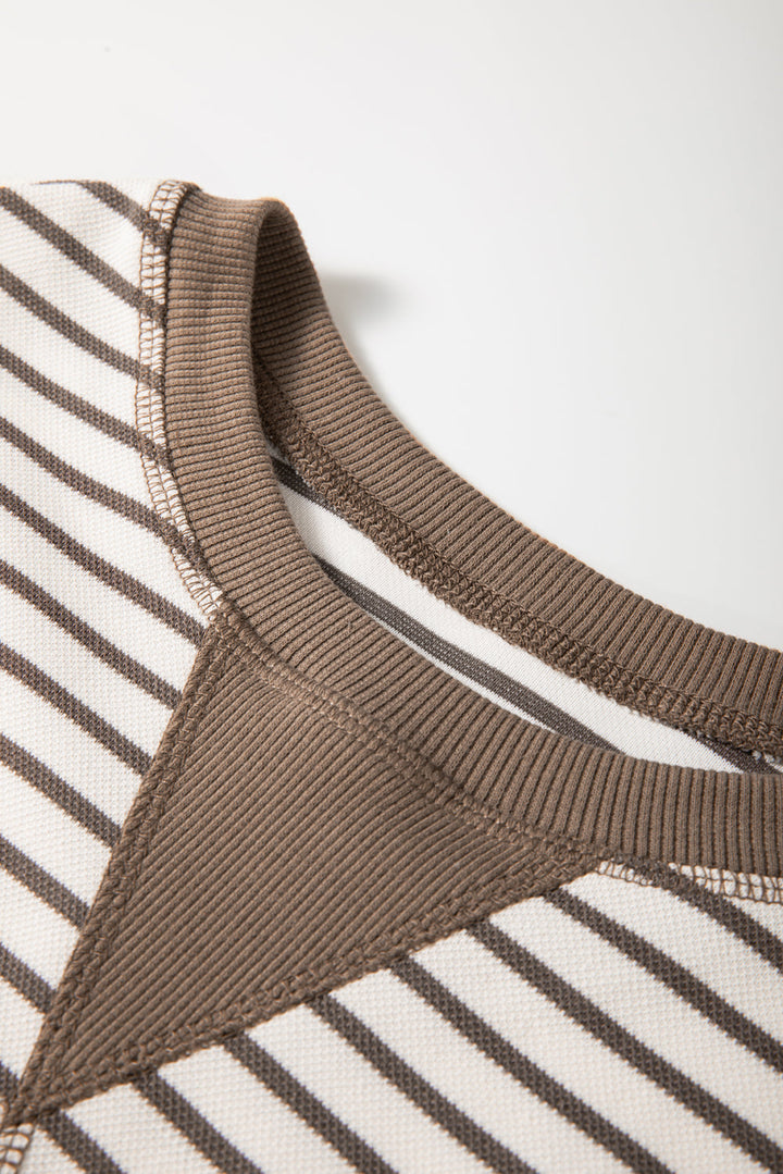 contrast detail striped ruffle short sleeve top
