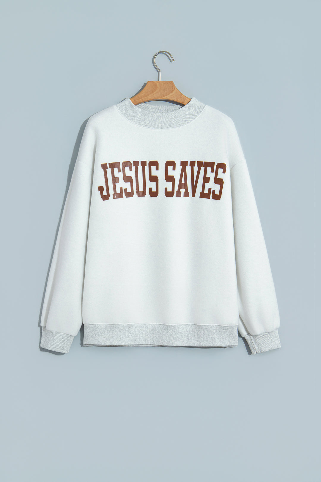 Light Grey Reversible Christian Faith Print Mock Neck Pullover Sweatshirt