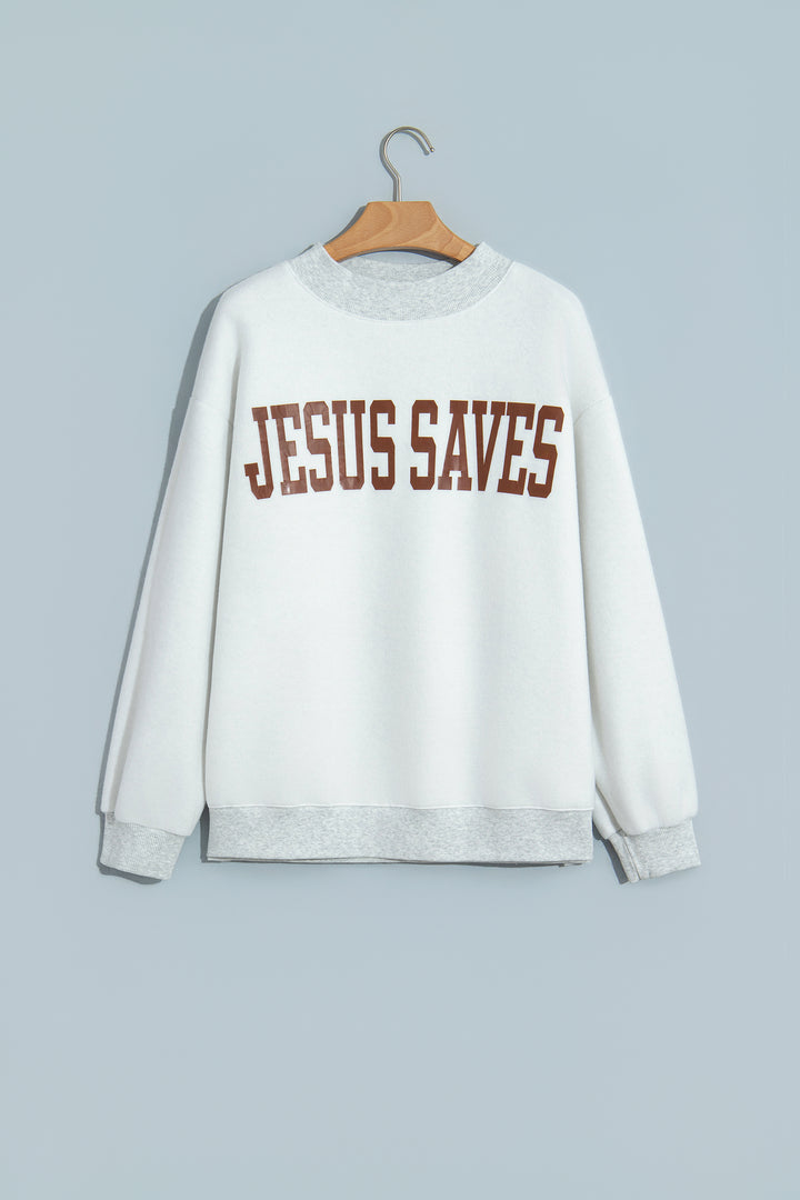 Light Grey Reversible Christian Faith Print Mock Neck Pullover Sweatshirt