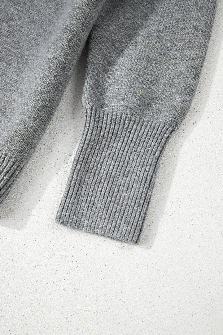 Medium Grey Drawstring Hooded Button Up Drop Shoulder Sweater Cardigan