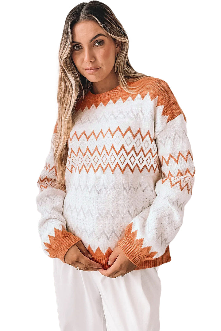 Zigzag Geometric Pattern Knitted Pullover Sweater