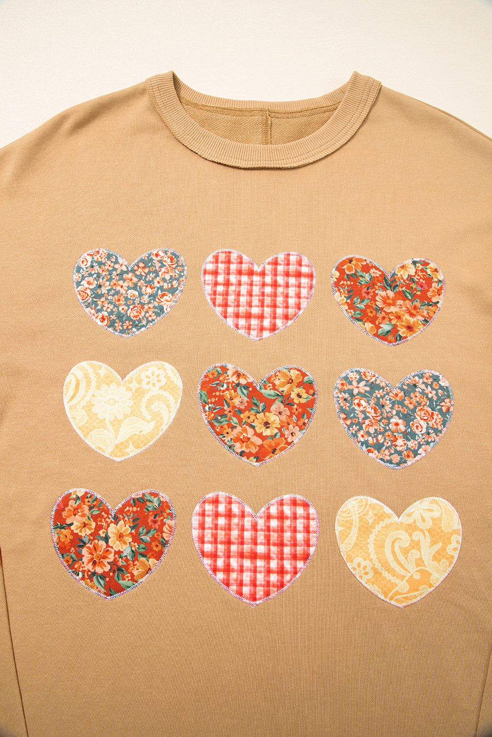Plaid Floral Heart Stitched Exposed Seam Mineral Wash Sweatshirt