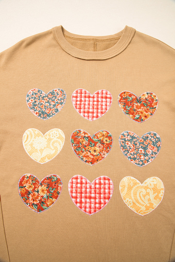 Plaid Floral Heart Stitched Exposed Seam Mineral Wash Sweatshirt