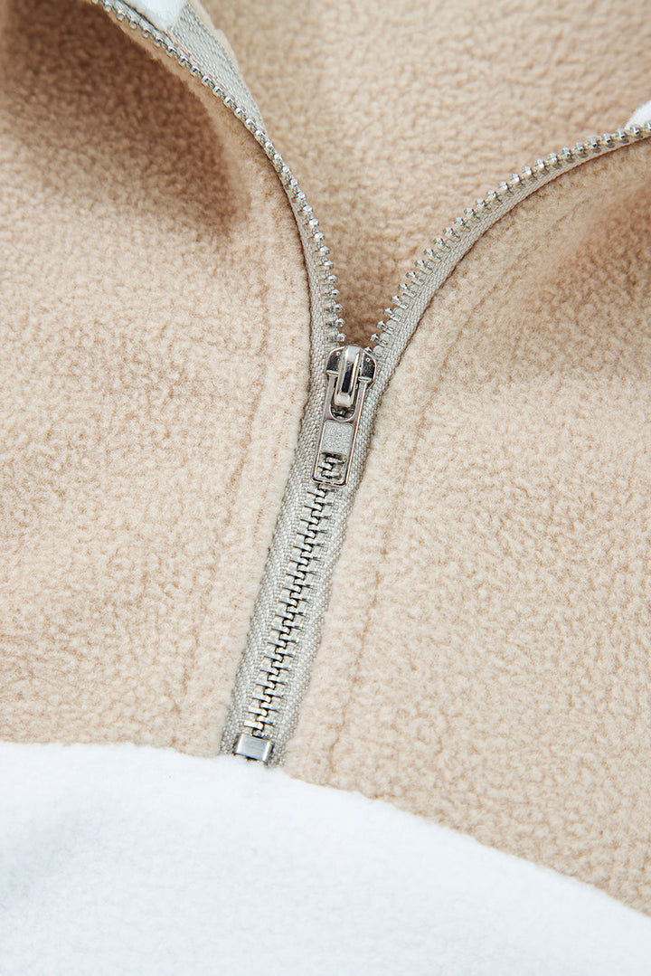 Fleece Colorblock Patchwork Zipped Neck Pullover Sweatshirt