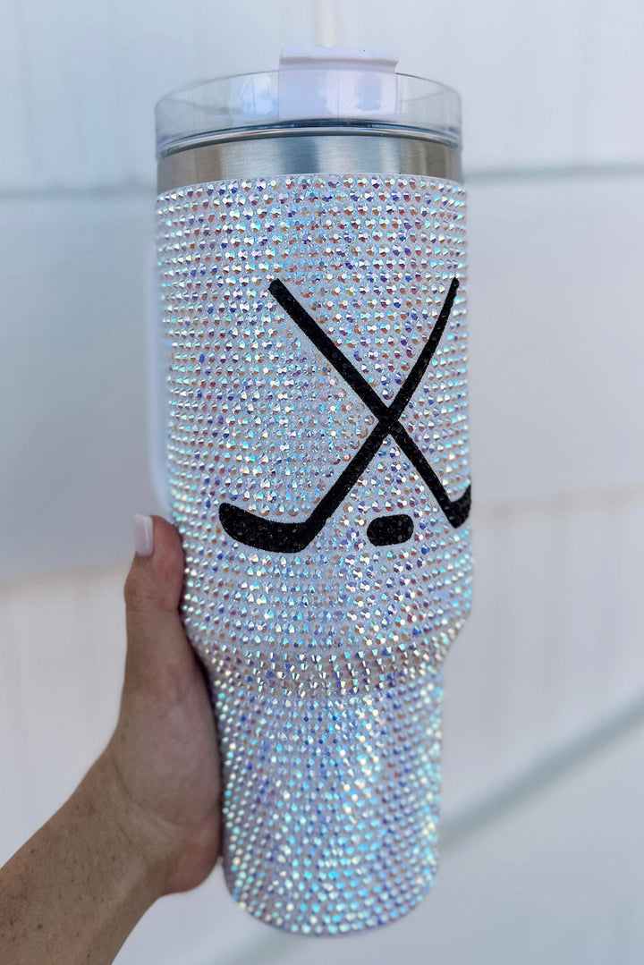 Hockey Game Day Rhinestone 40 Oz Tumbler with Handle