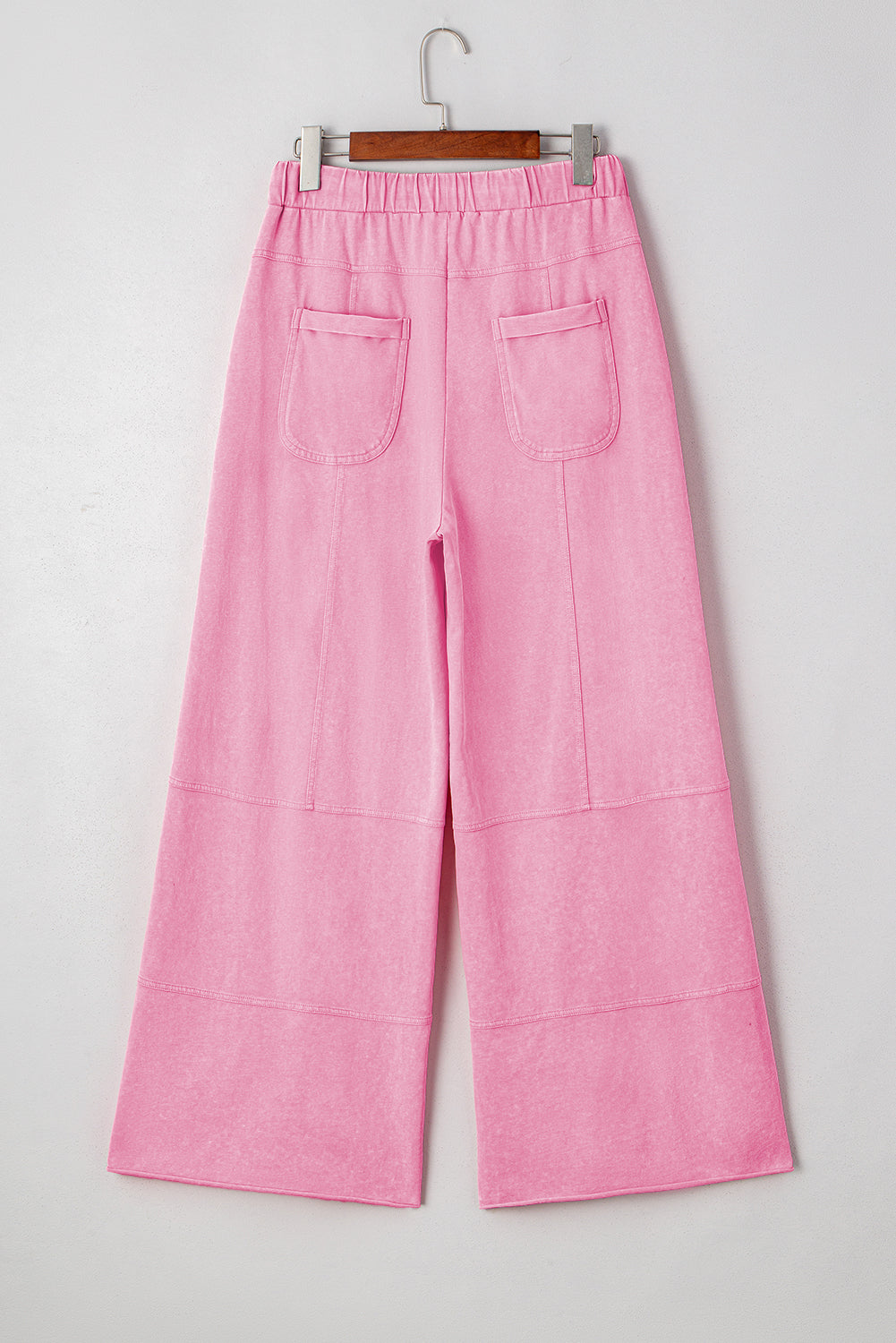 Bonbon Mineral Wash Exposed Seam Drawstring Elastic Waistband Wide Leg Cargo Pants