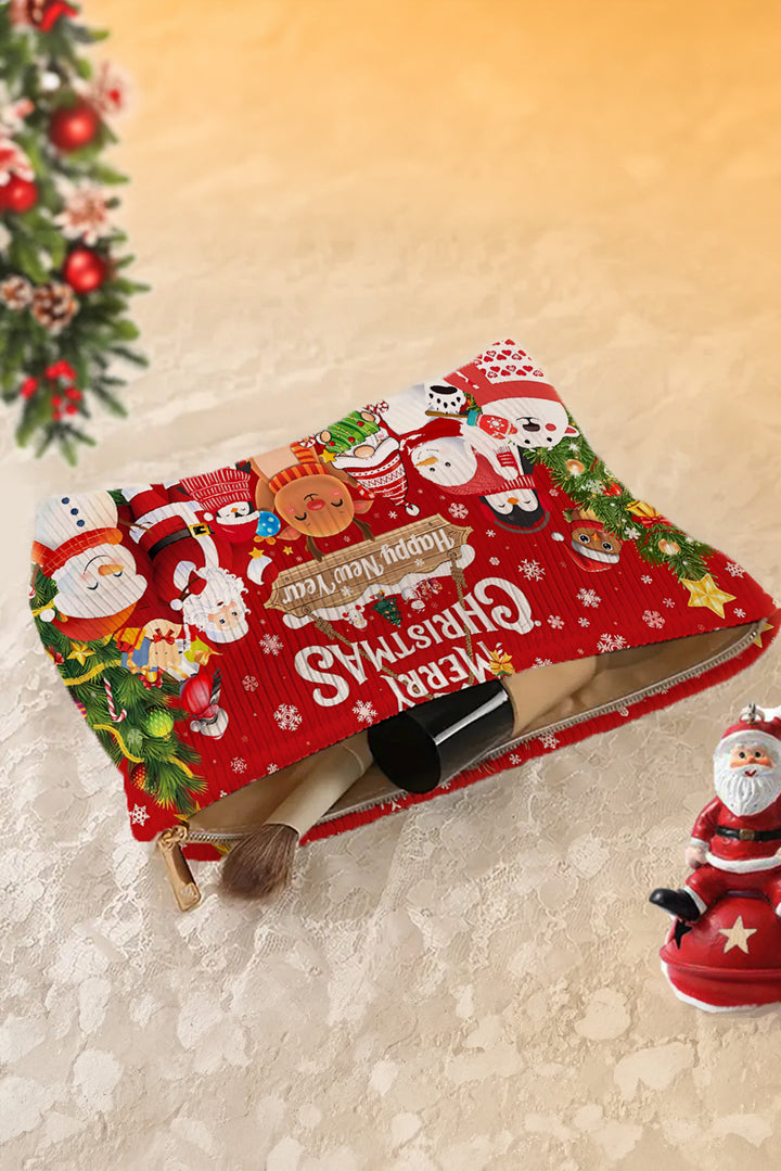 MERRY CHRISTMAS Happy New Year Corduroy Cosmetic Bag