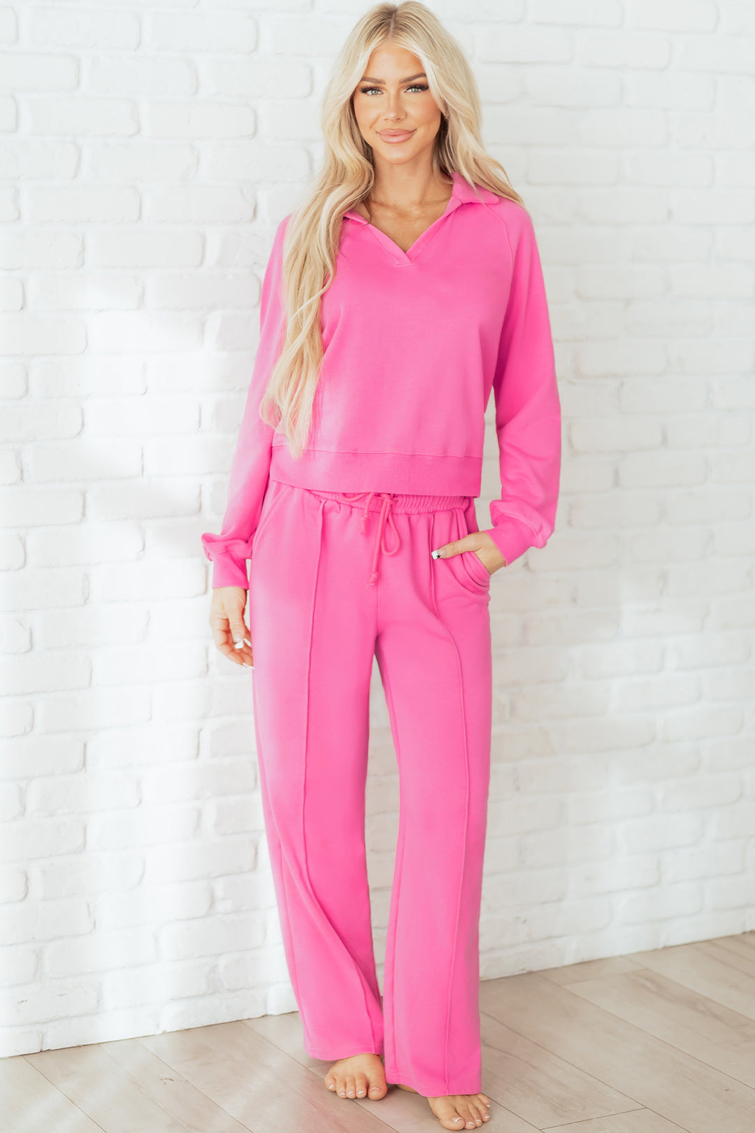 Sachet Pink Collared Pullover and Central Seam Pants Set
