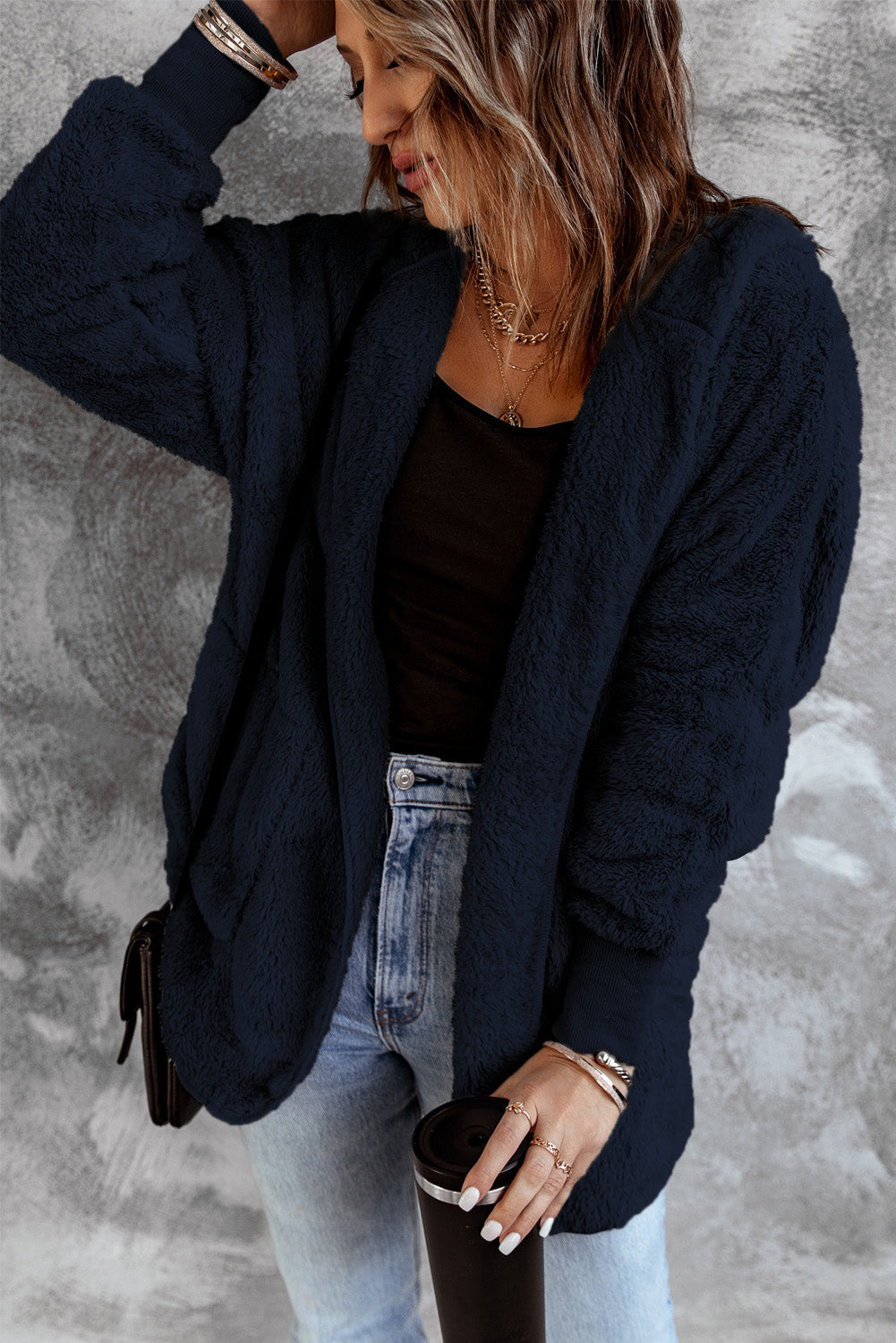 Pink Soft Fleece Hooded Open Front Jacket