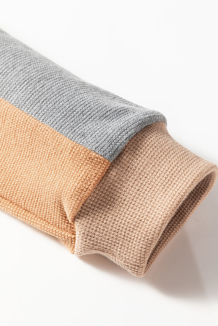 Color Block Thermal Textured Knit Drop Shoulder Henley Top