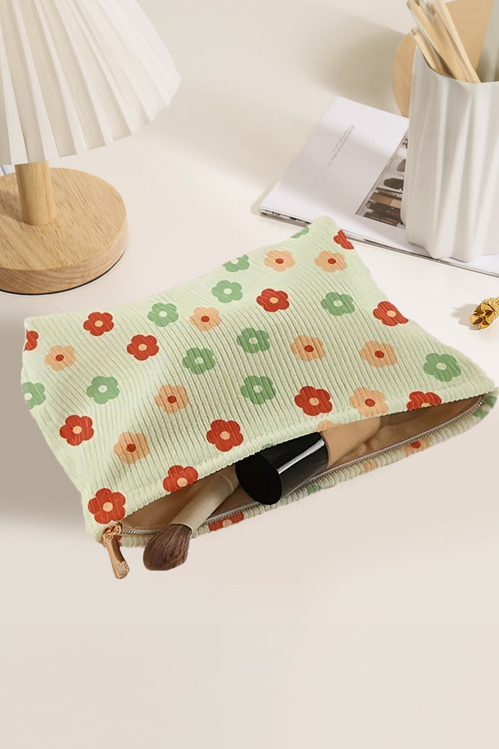 Flower Print Corduroy Zipper Makeup Storage Bag