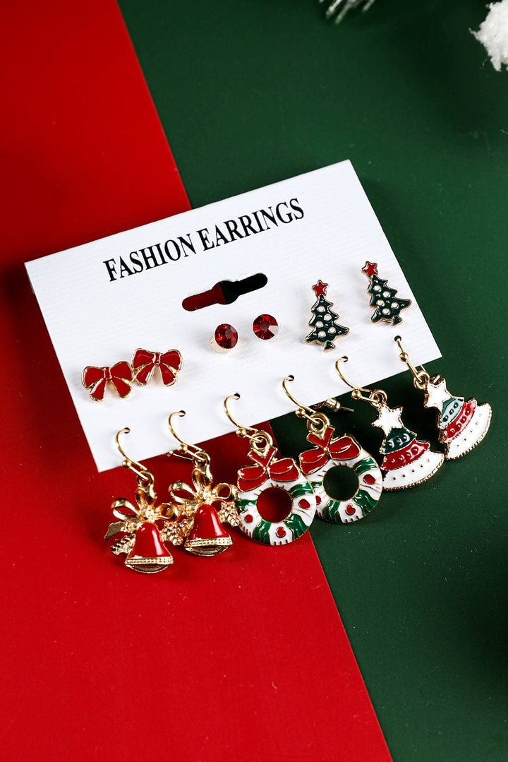 6 Paare/Set Weihnachtsbaum Kranz Glocke Schleife Knoten Ohrring Set