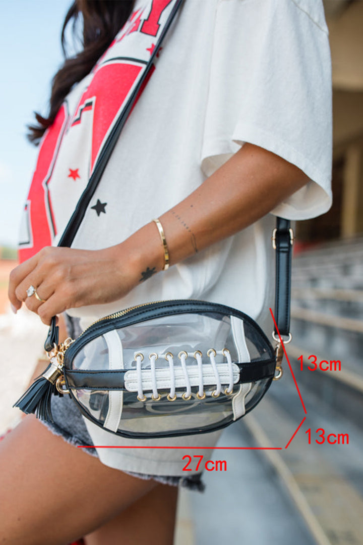 Rugby Football Contrast Trim Fringe PVC Clear Shoulder Bag