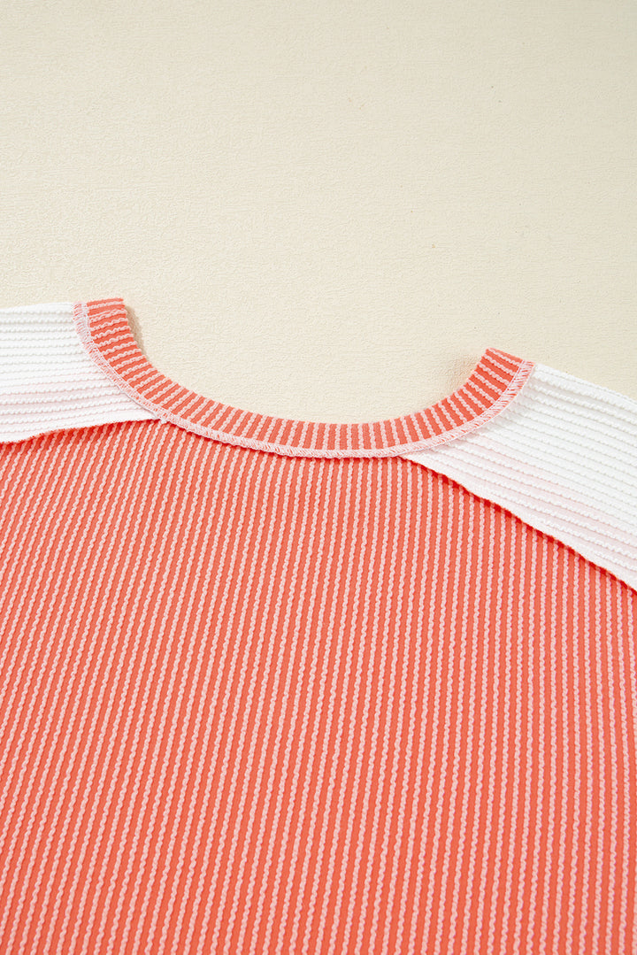 Carrot Twist Rib Colorblock Hi Low Plus Size Short Sleeve Top