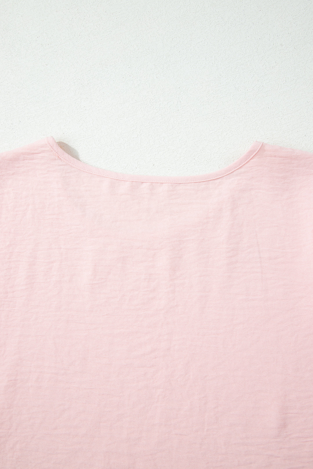Light Pink Solid Color Ruffle Trim Short Sleeve Blouse