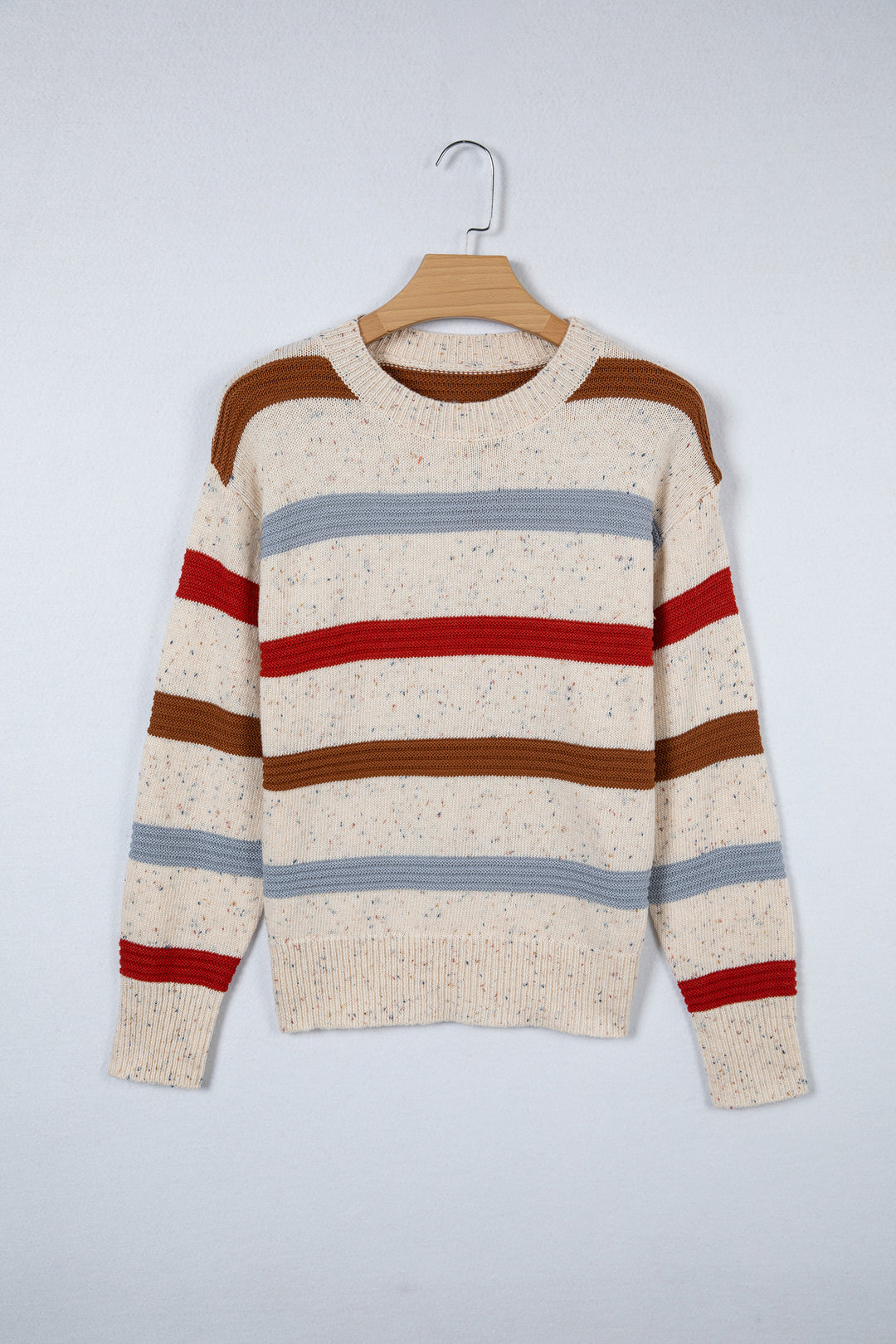 Exposed Seam Drop Shoulder Heathered Knit Sweater