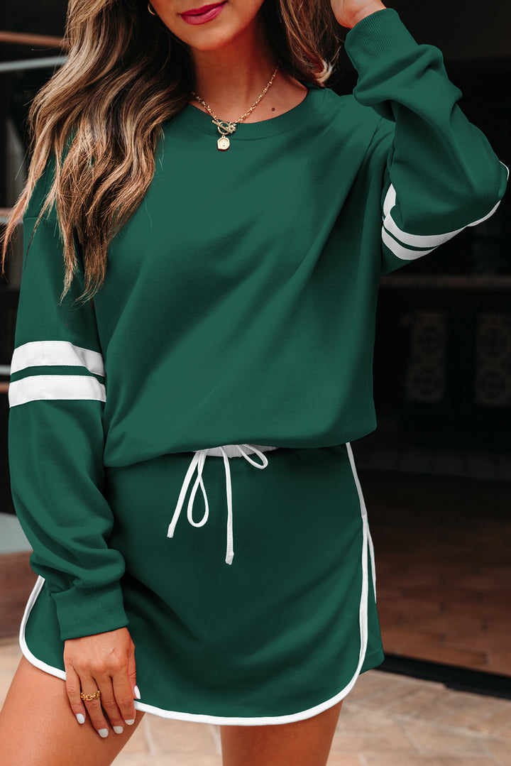 Evergreen Varsity Stripe Detail Pullover Mini Skort Set