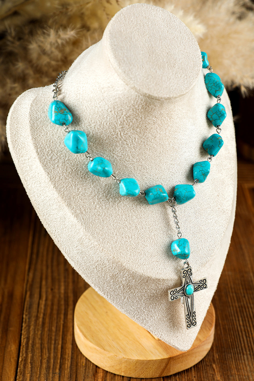 Collier pendentif croix turquoise