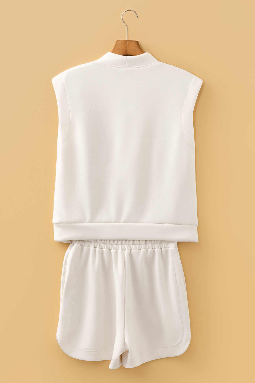 Oatmeal Quarter Zip Sleeveless Top Drawstring Shorts Casual 2pcs Outfit