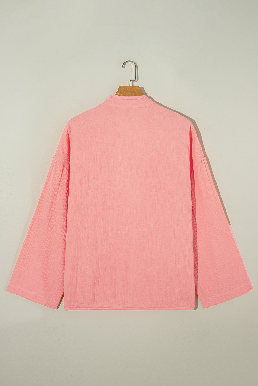Plus Size Solid Color Chest Pockets Crinkled Blouse