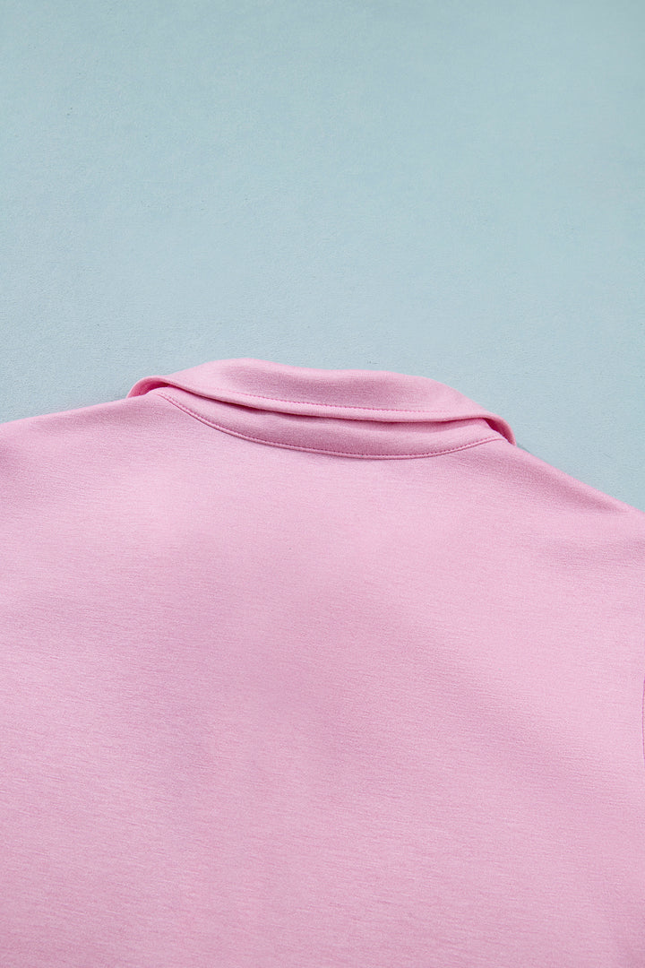 Pink Solid Color Sleeveless Zipper Tank and Skort Set
