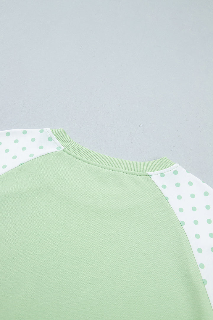 Green Polka Dot Patchwork Colorblock Long Sleeve Casual Two Piece Pants Set