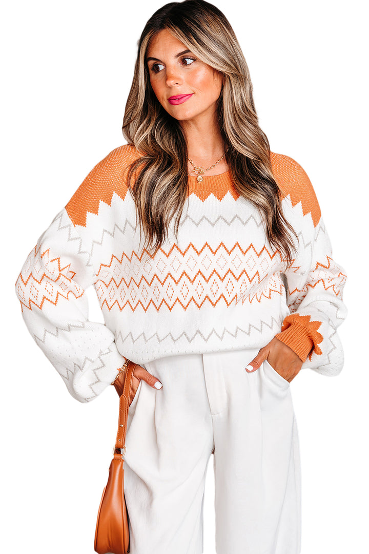 Zigzag Geometric Pattern Knitted Pullover Sweater