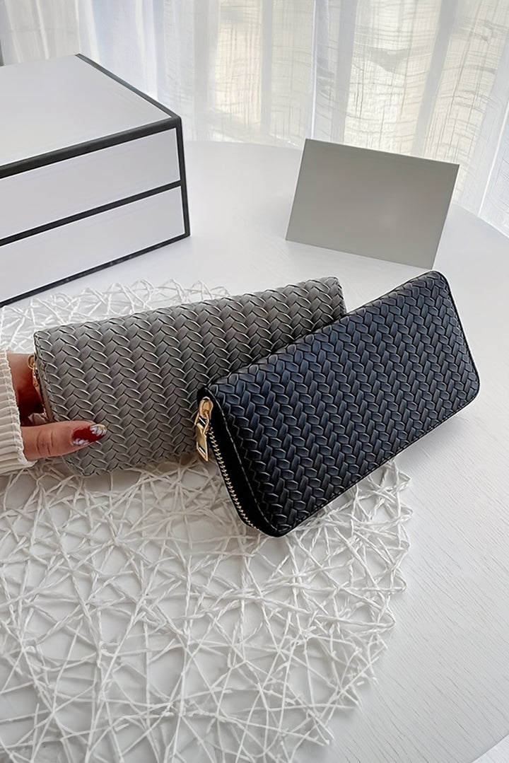 Woven Textured Zip Around Long Wallet