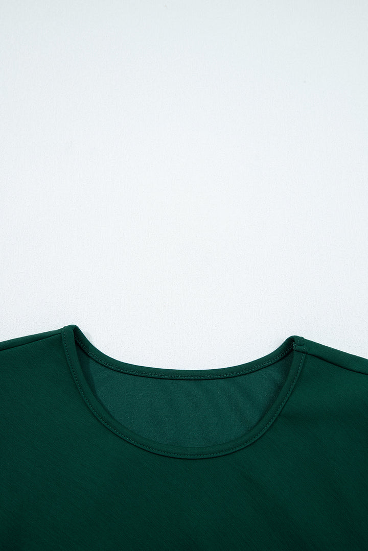 Blackish Green Solid Color Ruched Detail Long Sleeve Midi Dress