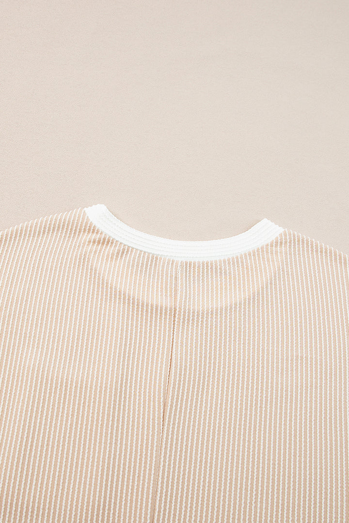 Apricot Twisted Ribbed Color Block Trim T Shirt Shift Dress