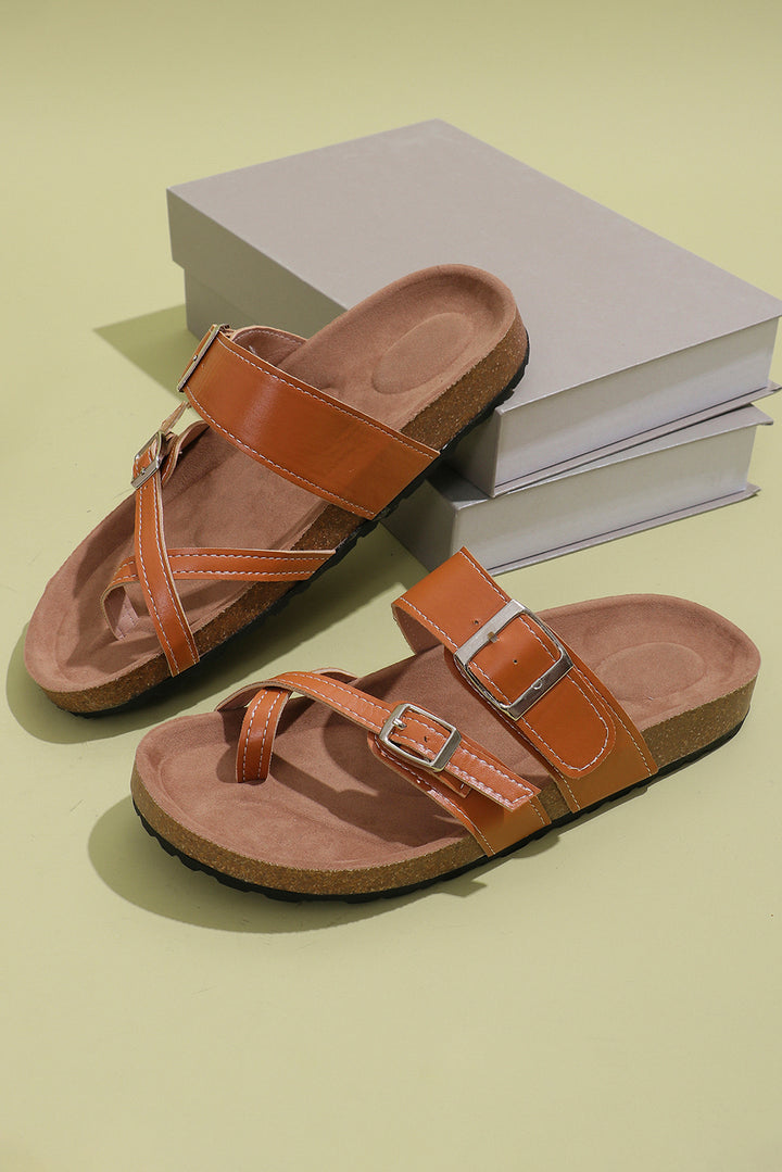 Suede Adjustable Strap Toe Ring Outdoor Slippers