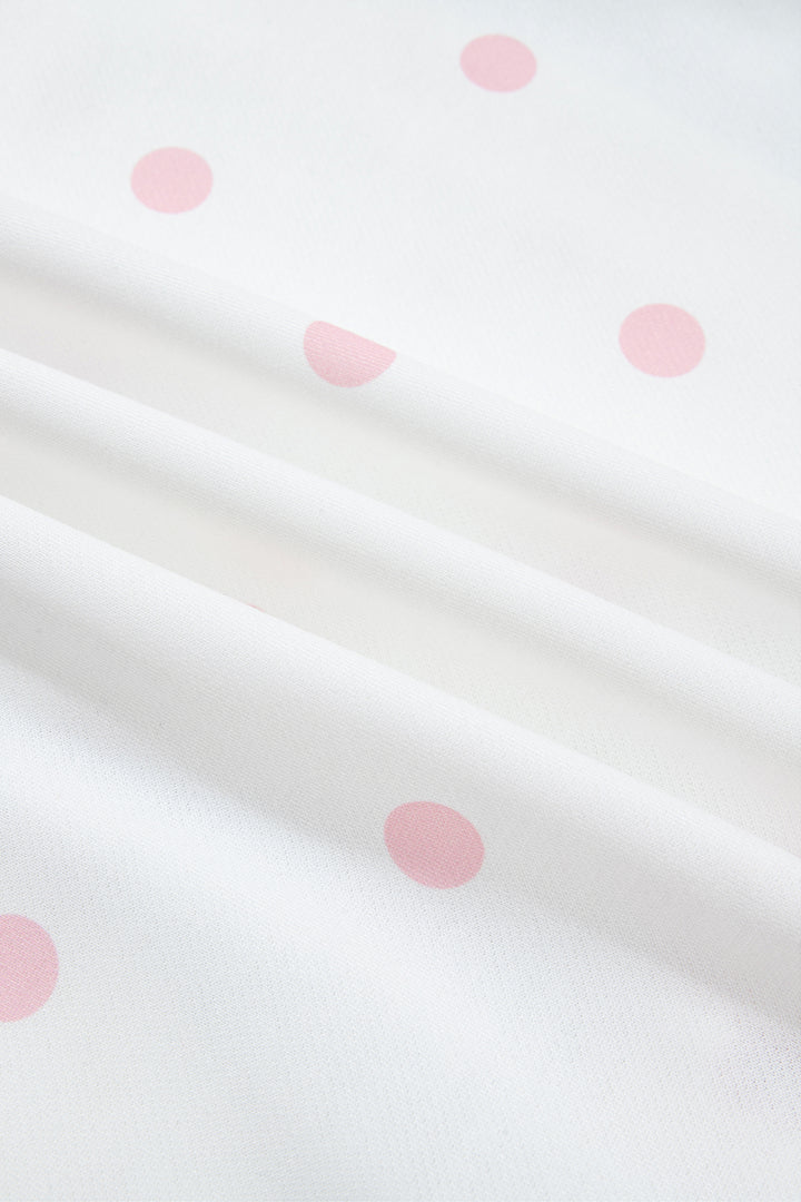 Pink Polka Dot Half Zip Drop Shoulder Relaxed Sweatshirt